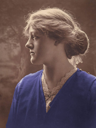 Woman in a blue dress.