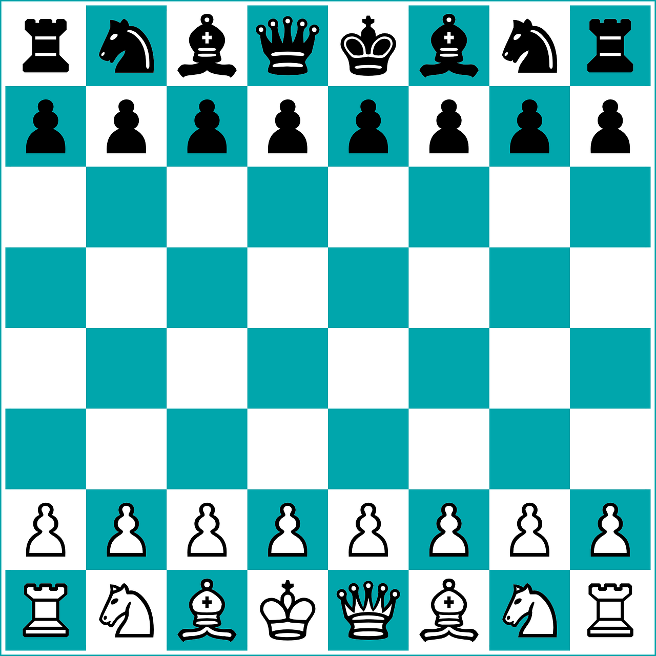A Normal chess board set up and ready to play.