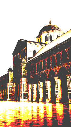 Burnt old photo of a church.